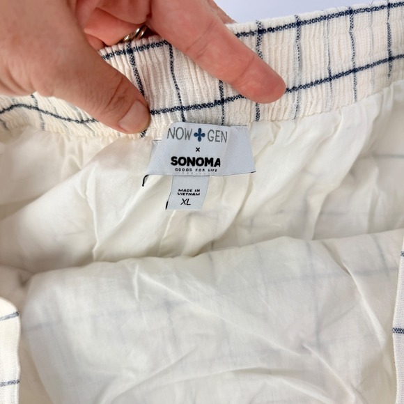 New SONOMA XL LINEN Pull On Button Up Lined White Navy Women's Hi Low Midi Skirt - Picture 9 of 12
